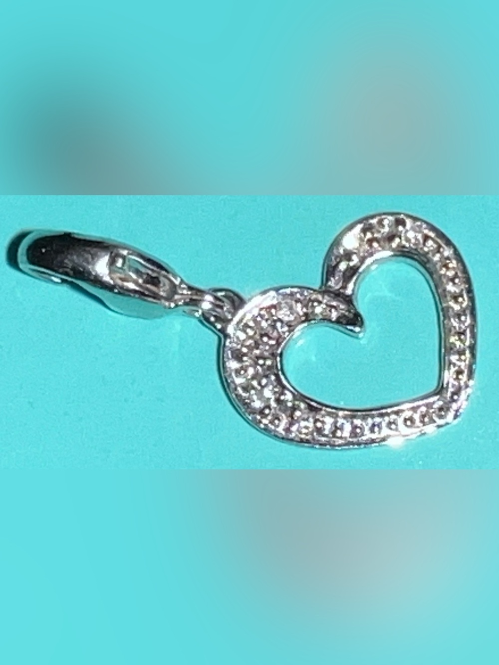 ✨14K Solid White Gold & Diamonds Heart Charm Pendant Women’s Diamond